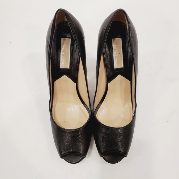 Michael Kors Collection Black Leather Peep Toe Platform Pumps - Picture 2 of 5